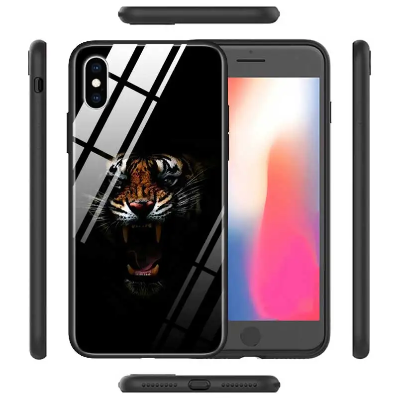 Закаленное стекло чехол для Apple iPhone 8 7 6 6S Plus чехол для iPhone 11 11Pro XS MAX XR X абстрактный тигр на Луне