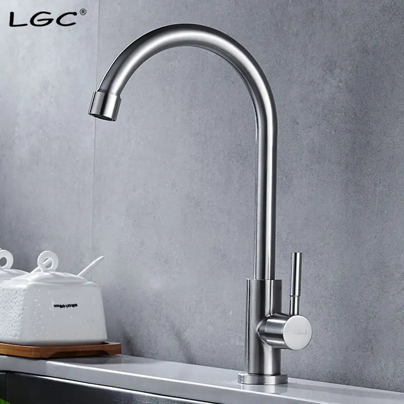 

304 Stainless Steel Kitchen Faucet Washing Basin Sink Brushed Rotating Tap Single Cold Aluminum-Free Leading Wholesale