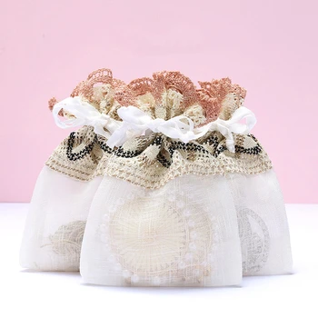 

20/50/100pcs High-end Lace Embroidery Bundle Pockets Package Jewelry Drawstring Organza Gift Bags Wedding Candy Bag10x14cm