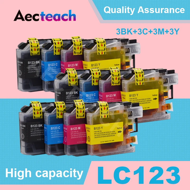 Aecteach LC-123 LC123 Compatible Brother Ink Cartridge LC 123 B-123 for MFC-J4510DW 4610 650 6920 DCP-J4110DW DCP-J132W Printer |