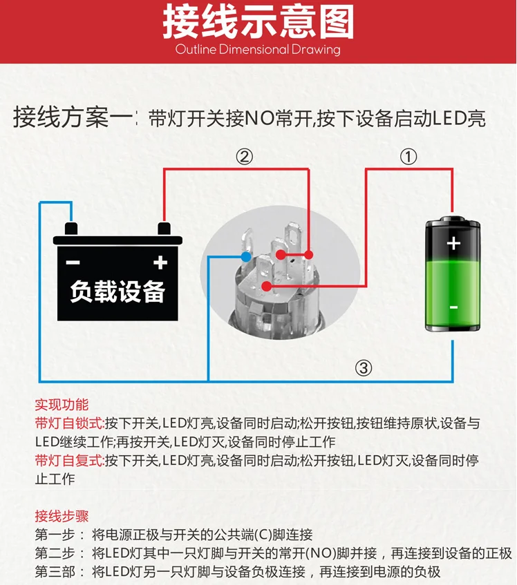 Customize various symbols 16mm Metal Push Button Switch  press button Self-reset 1NO  Flat head  Momentary With indicator light