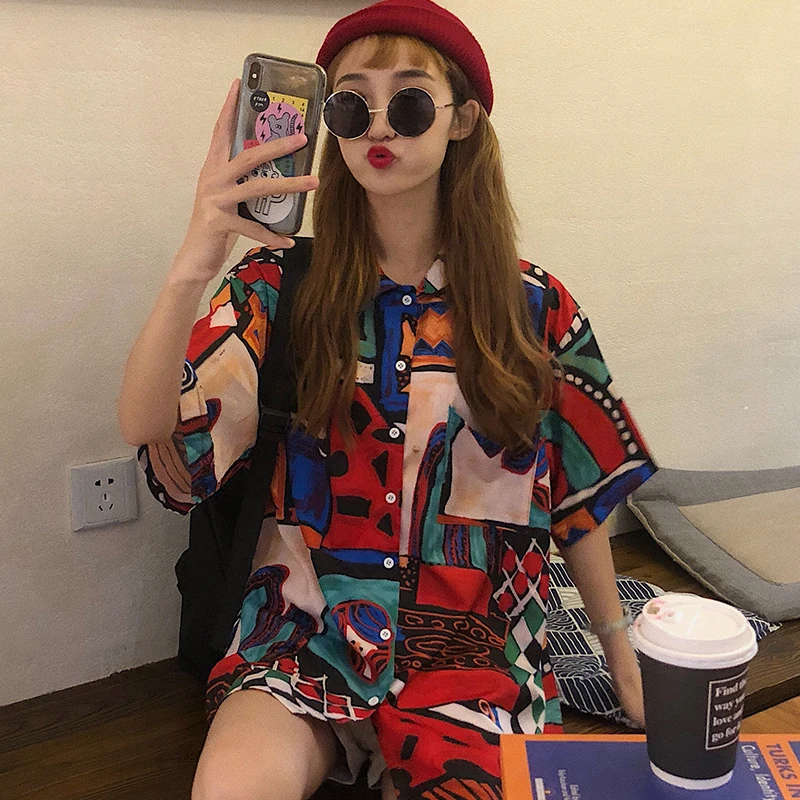 2019 Women Summer Shirts Kawaii Lovely Retro Vintage Loose Printed Shirt Female Sweet Punk Tunic For Girl Women's Cute Top |