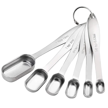 

Kitchen Baking Tool Stainless Steel Rectangular Measuring Spoon 6 Piece/set Seasoning Scale Combination Spoon