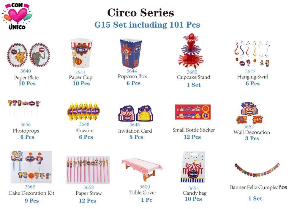 Conunico Circus Carnival Birthday Party Funny Acrobatics Clown Favor Supplies Festival Topper Decor Candy Bag CC3654
