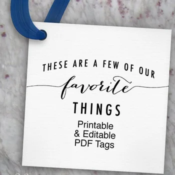 

Personalize These are a Few of Our Favorite Things Tag Square 3x3 Gift Tag Print on bright white cardstock, Kraft paper