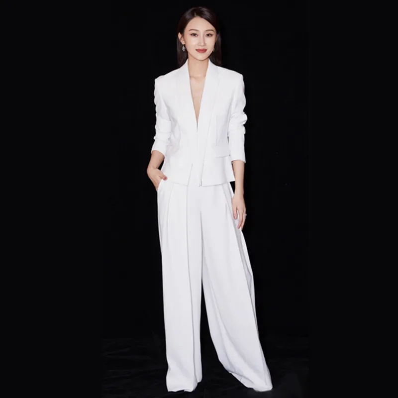 

White Suits Business Pants Suit Women New Fashion Temperament Long Sleeve Slim Blazer and Trousers Office Lady Formal Work Wear