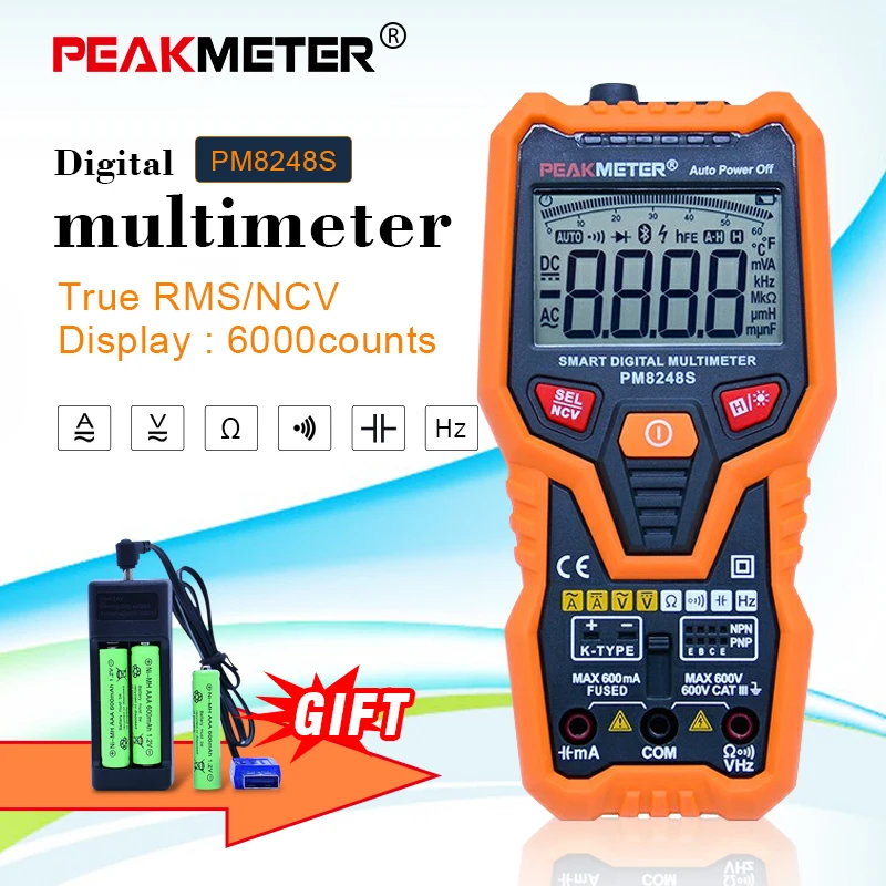 PEAKMETER PM8248S Цифровой мультиметр зажим для мультиметров измеритель емкости 30~ 1000 Гц Удержание данных подсветка дисплей+ подарок