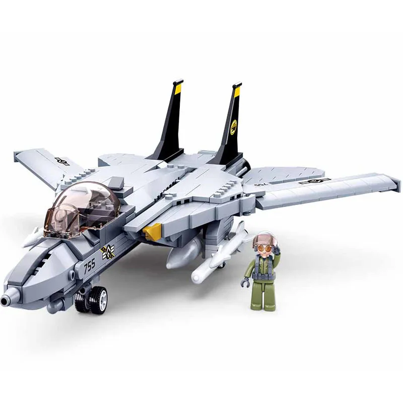 Military F/A-18E Super BumbleBee Strike Hornet Fighter Plane Building Blocks War Bricks Classic Model Educational Kids MOC Toys