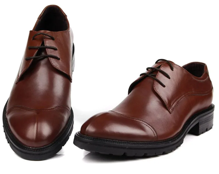 

Leather Shoes Men's Pure Leather Shoes Lace-up Thick Bottomed Toe Holder Leather Shoes Breathable Formal Wear