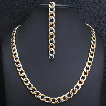 

High Quality Fashion Stainless Steel Jewelry Set 60CM Chain Necklace Bracelet For Women And Man Party Gift SFHKBEAH