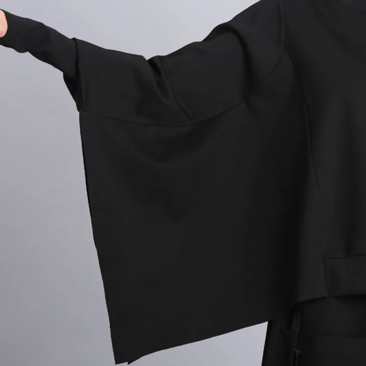 MEVGOHOT Новая женская черная хлопковая водолазка с рукавом «летучая мышь» размера плюс, Модные осенние Топы с асимметричным рукавом «летучая мышь» HD2908