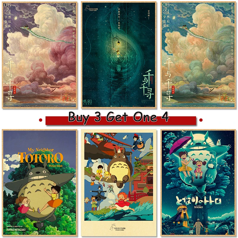 Anime Spirited Away Poster Decor For Home Posters Totoro Miyazaki Hayao  Room Wall Pictur Kraft Paper Retro And Prints Art Bar - Painting &  Calligraphy - AliExpress