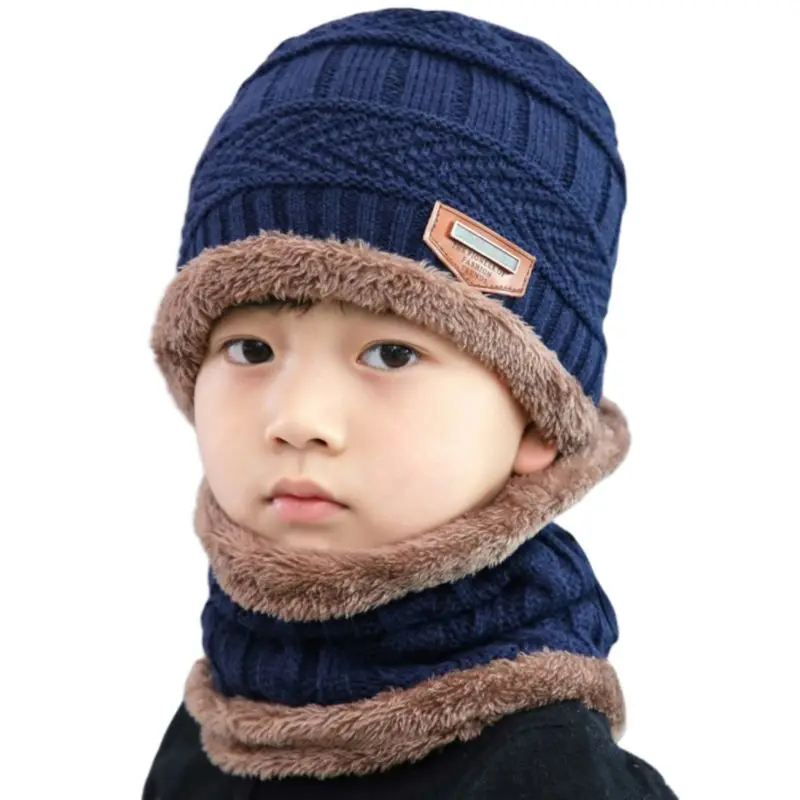 Взрослый Детские зимние штаны крупной вязки с узором из искусственного меха с флисовой подкладкой теплая шапочка-шарф комплект 24BC