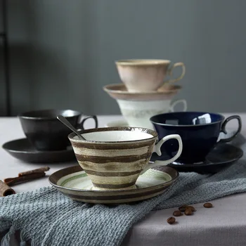 

Originality Personality Coffee Mugs European Snow Glaze Coarse Ceramic 250ml Black White Coffee Cup Saucers Suit Friend Gifts