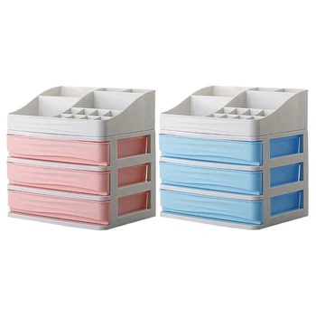 

Promotion! 2Pcs Plastic Cosmetic Drawer Makeup Organizer Makeup Storage Box Container Desktop Sundry Storage Case 3-Layer+Partit