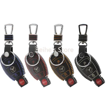 

High quality Genuine Leather Remote Control Car 2 button Key Case wallet Bag Cover For Benz