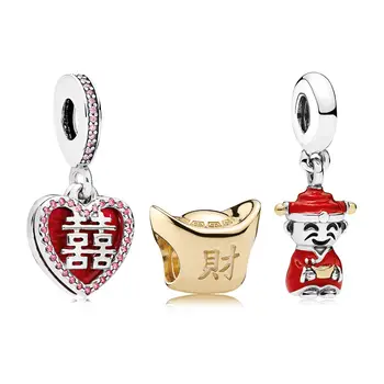 

NEW 100% 925 Sterling Silver Charm Happiness Fortune and Luck Pack Bead Fit European Women Original DIY Bracelet Jewelry Gift