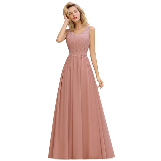 Dusty Rose Renda Gaun Malam Panjang A-line Vestido De ...