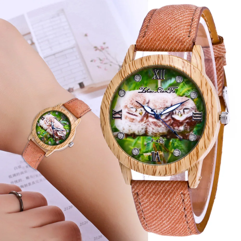 

Women Girls Quartz Watch Denim Cloth Belt Round Dial Watch Birthday Gifts LXH