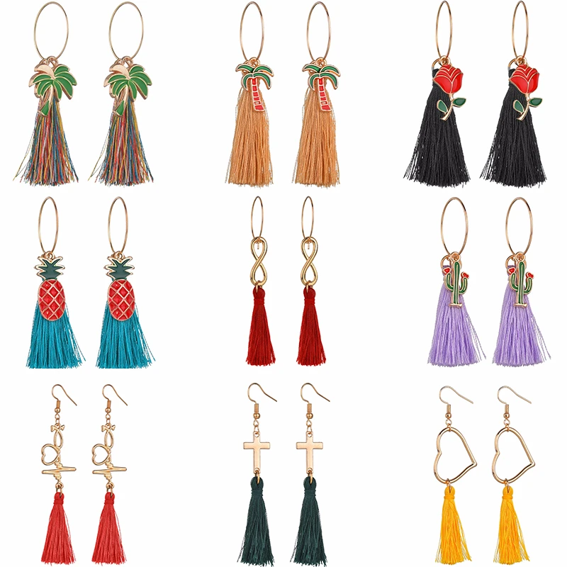 

Trendy Plant Bohemian Tassel Earrings For Women Love Heart Cross Rhinestone Honeycomb Dangle Earring Christmas Xmas Earings Gift