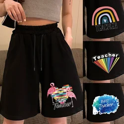 All match feminino curto pant verão casual solto lazer feminino drawstring treino shorts estiramento com bolso impresso roupas