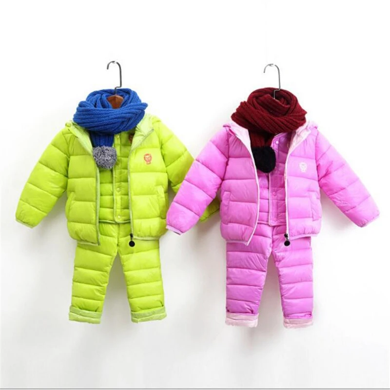 

3-piece Kids Outerwear Boys Girls Down Jacket New Year's Costumes For Boys Warm Baby Child Fur Hooded Coat Clothing