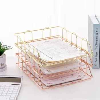 

Fashion Creative Ins Gold Metal File Tray Magazine Organizer Desk Set By Handmade Overlayable File Organizer Layering