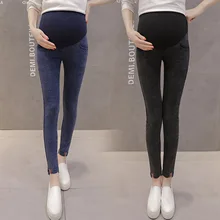 Maternity Jeans Cotton Elastic Adjustable Waist Soft Maternity Pants Prop Belly Slim Appliques Spliced Pregnant Women Trousers