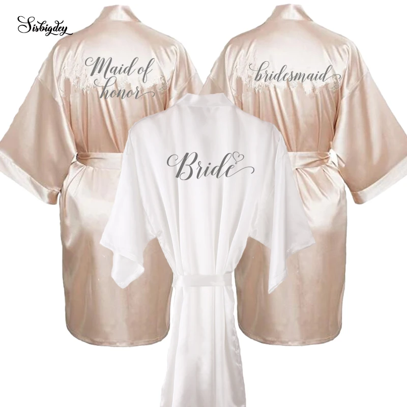 

new Champagne gold bride robe women bathrobe satin bridal party shower gift bridesmaid getting married 2019 wedding robes