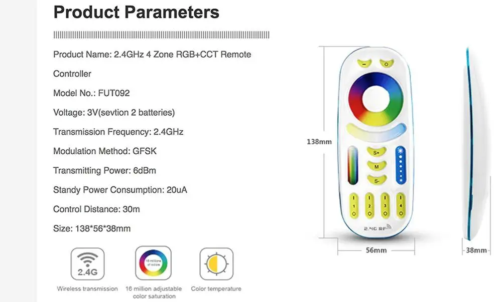 Mi Light пульт дистанционного управления RGB+ CCT сенсорный контроллер JK160