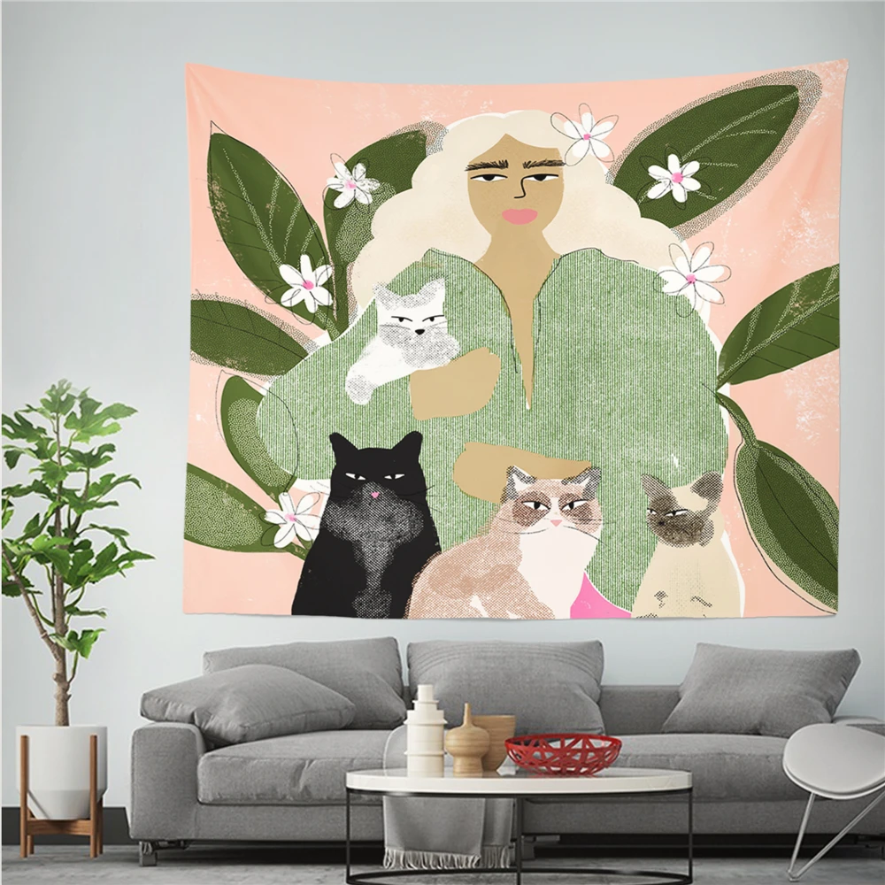 

Nordic Ins Style Wall Hanging Tapestry 3D Printed Polyestry Girl Pattern Wall Cloth Tapestries Home Background Decor Wall Carpet
