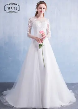 

New Design Simple Beading Wedding Dresses 2020 Elegant Princess Embroidery Wedding Gowns A-Line O-Neck Small Train Robe Mariage