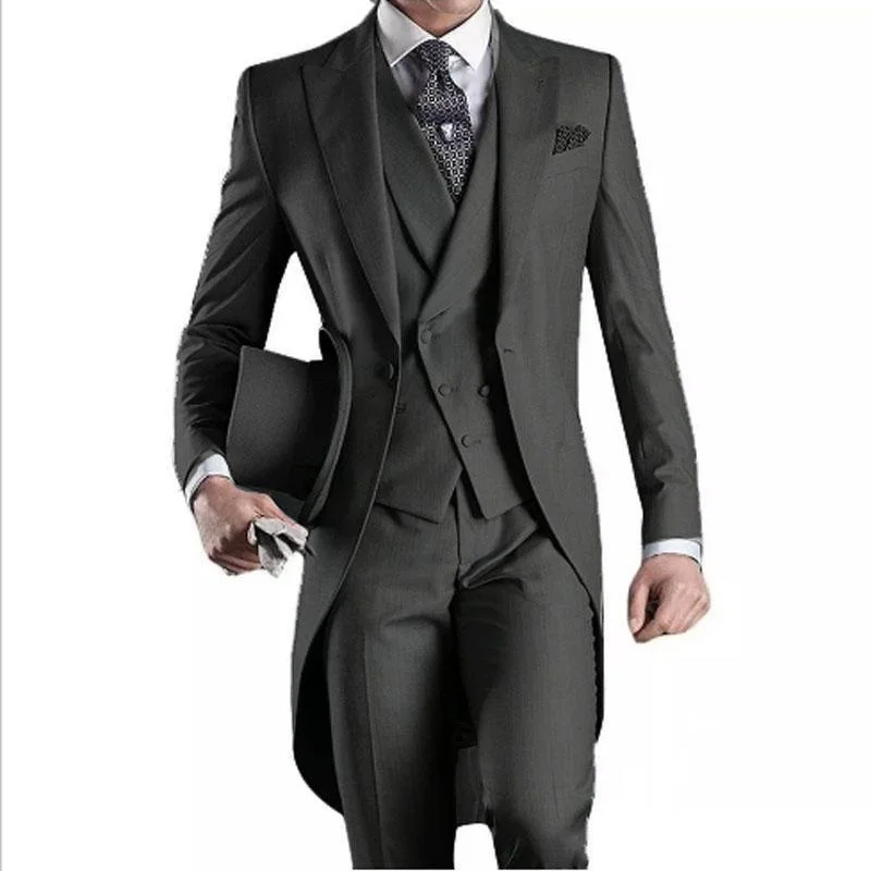 Formal Design White/Black/Grey/Burgundy/Blue Tailcoat Men Party Groomsmen Suits For Wedding Tuxedos Jacket+Pants+Vest