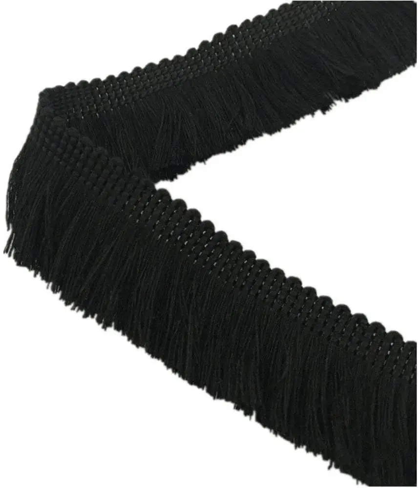 Sewing Tape 25mm Wide Cotton Fringe Tassel Trim 5 Yards (black)