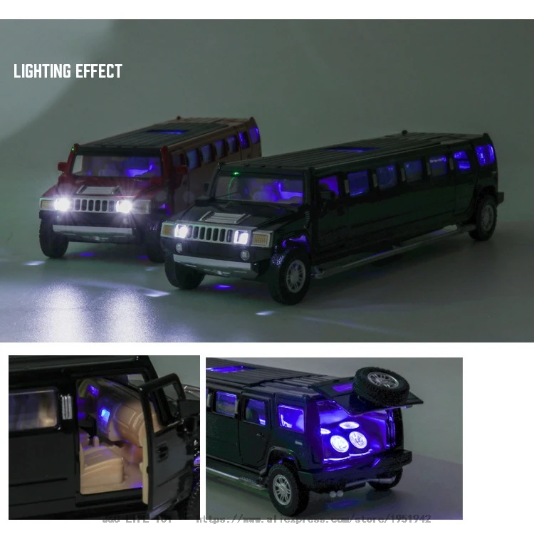 Высокая имитация 1:32 Сплав hummer limousine Металл литой автомобиль модель оттягивающийся мигающая детская музыкальная игрушка транспортные средства Рождественский подарок
