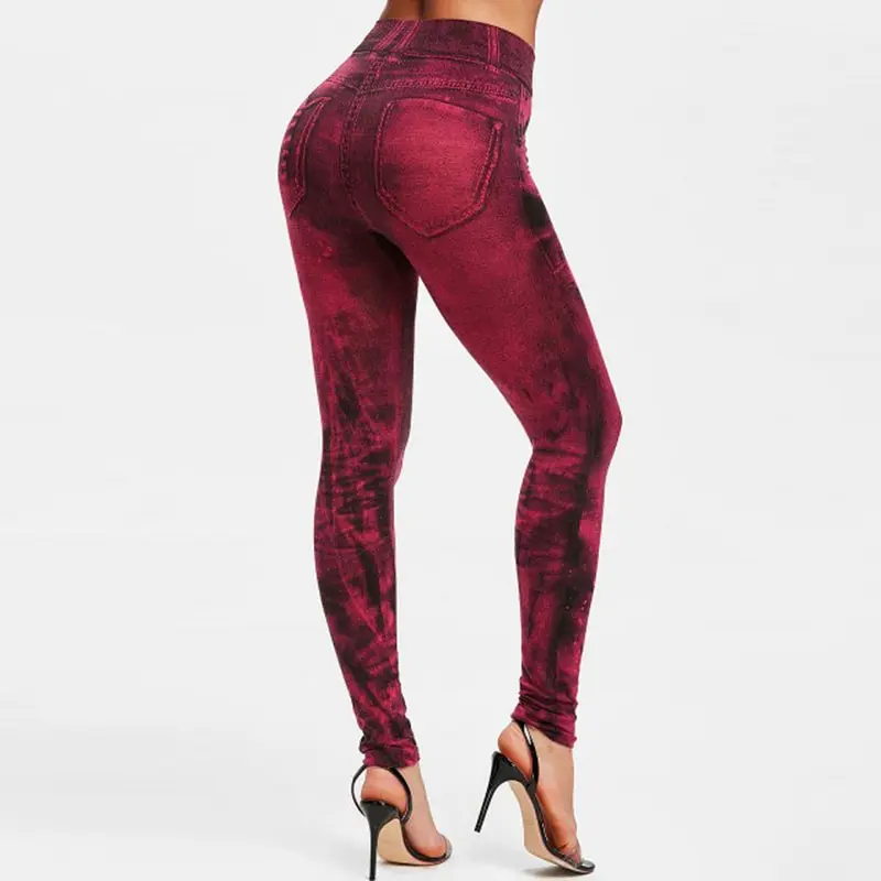Sexy astic Imitation  Jeans Leggings High Waist Pants Fitness Slim Legg Mujer 2021 Sport Push Up Leggings For Women Hot peach lift leggings