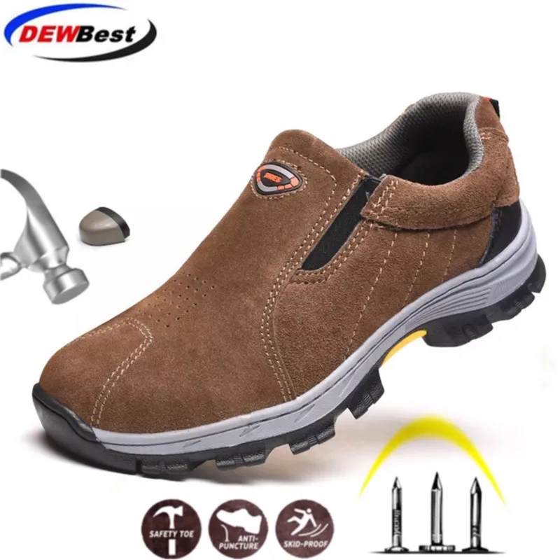 

Fashion Steel Toe Safety Work Shoes Men Summer Breathable Slip On Casual Boots Men's Labor Insurance Puncture Proof Sneaker
