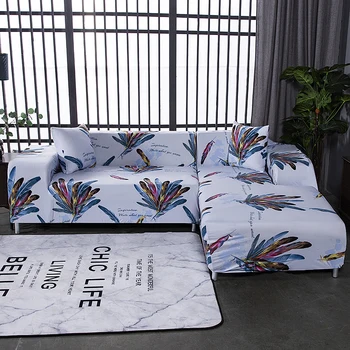 

L-shape Corner Sofa Slipcovers White Printed Elastic Stretch Sectional Couch Sofa Cover 1/2/3/4 Seater