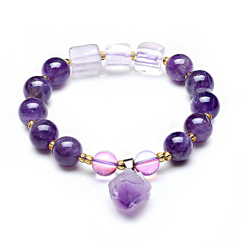 Натуральный браслет из пурпурных кристаллов для женщин модные классические оригинальные каменные бусы с кулон с фиолетовым камнем лавандового цвета ювелирные изделия
