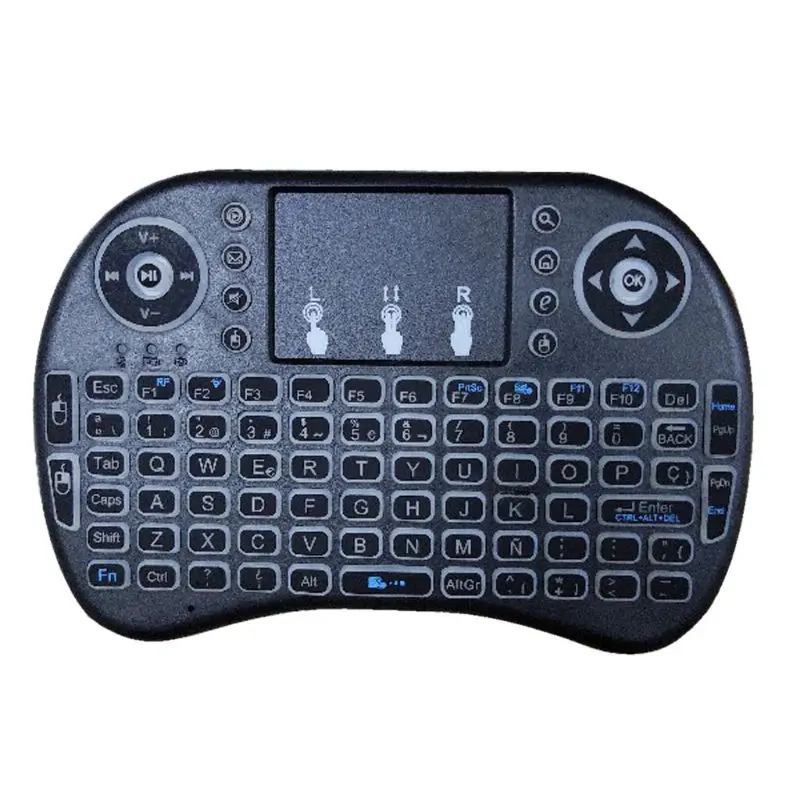 Русская испанская i8 Мини 7 цветов клавиатура с подсветкой 2,4 ГГц тачпад Fly Air mouse H37E - Цвет: Spanish