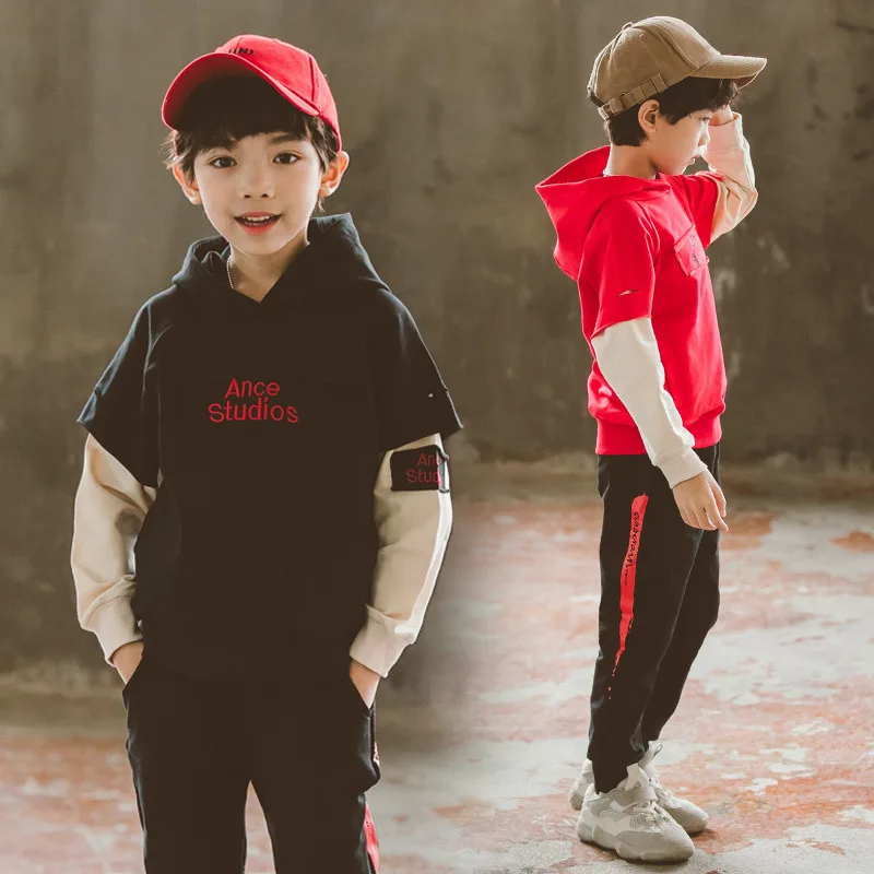 Детская одежда; куртка с капюшоном для мальчиков+ брюки; Детский костюм из двух предметов; сезон весна-осень; Высококачественная хлопковая спортивная одежда