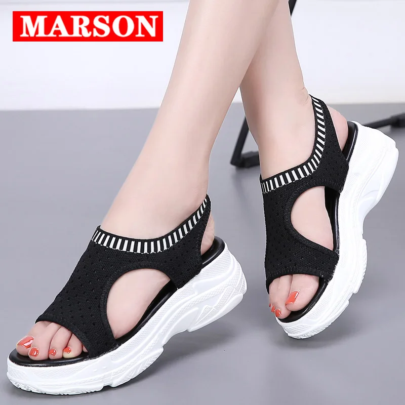 

MARSON Women's Casual Shoes Sandals Peep Toe Breathable Mesh Light Soft Platform Walking Outdoor Thick bottom Increase Plus Size