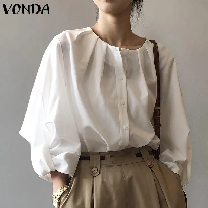 VONDA informal Blusa de manga larga para camisa elegante de Color liso para Color blanco, 2021|Blouse| - AliExpress