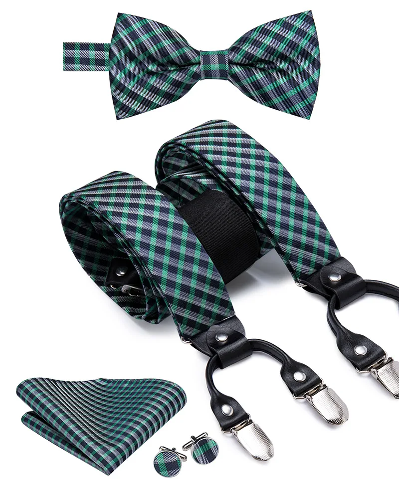 BD3024 Hi-Tie шелк для взрослых мужские подтяжки галстук бабочка Запонки Набор Кожа Металл 6 зажимы подтяжек Эластичные подтяжки для мужчин коралловый персик - Цвет: BD3024