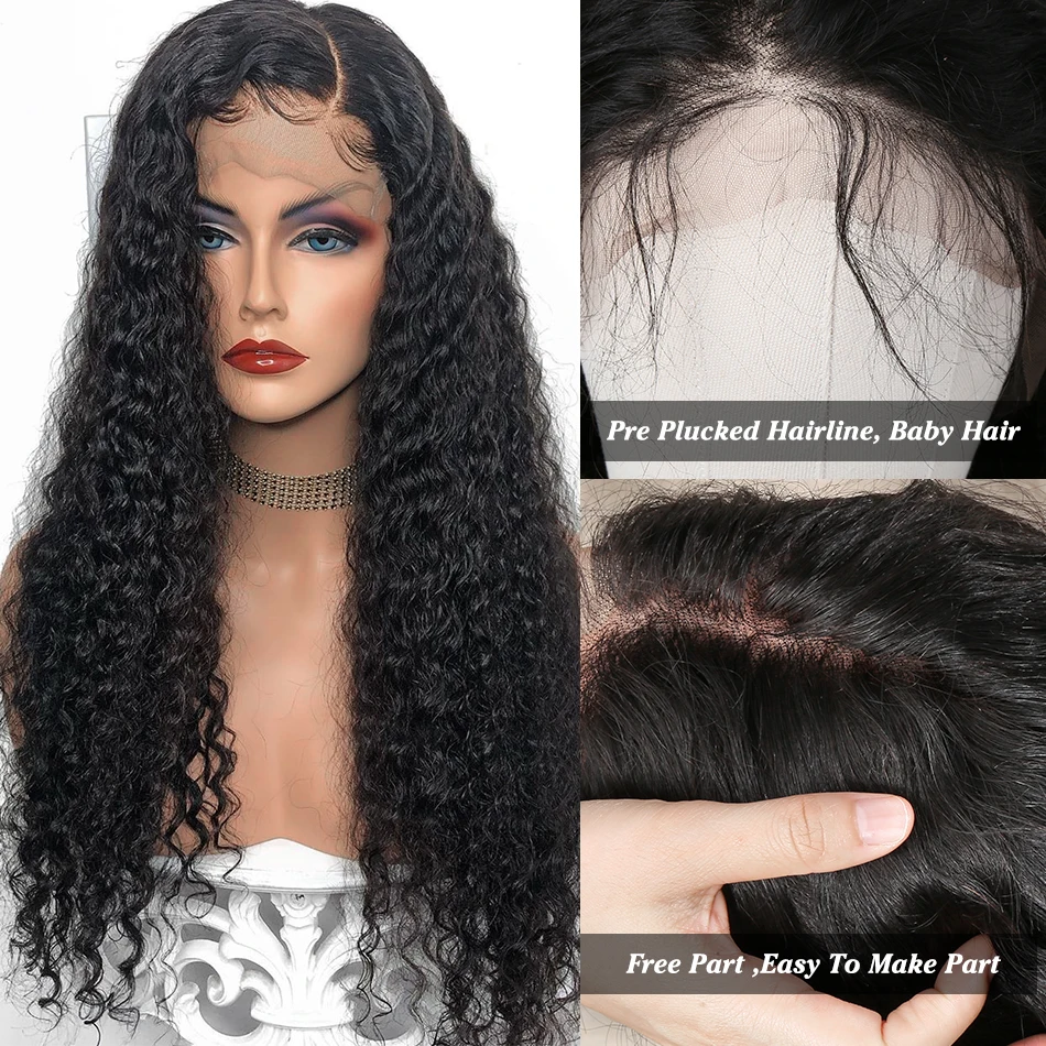 Wigirl вьющиеся 13x6 Синтетические волосы на кружеве парики из натуральных волос на кружевной 28 30 дюймов глубокая волна с фронтальной парик для черных Для женщин
