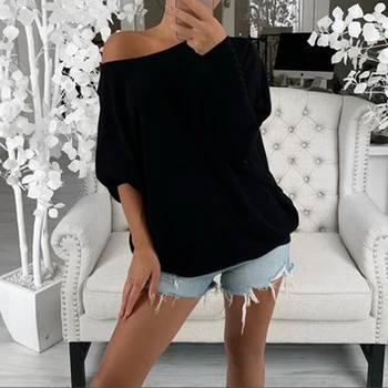 

harajuku t shirt women t-shirt Long Sleeve Boat Neck Off Shoulder Top Shirt Tunic streetwear korean clothes women tops