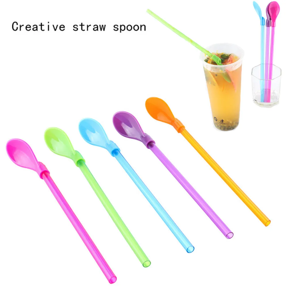 

1PC Spoon Creative Unique Multifunction Tool Plastic Spoon Drinking Straw Smoothies Colored Straws Party Valentine Novel ложки