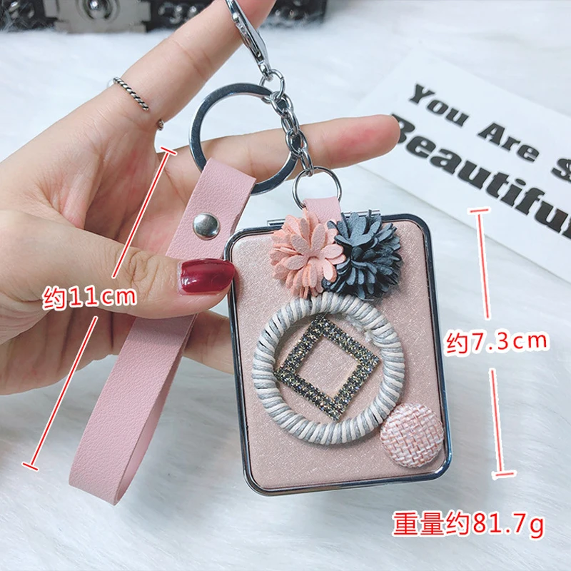 Creative compact and convenient rectangular mirror keychain portable makeup mirror handmade bag accessories pendant