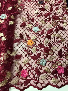 

3d lace fabric with beads 5yard fashion red African lace fabric sequins 2019 high quality 3d flower fabric dress FJU29