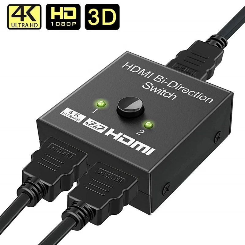 Compatible con HDMI Splitter 4K interruptor KVM Bi-dirección 1x 2/2x1 compatible con HDMI Switcher 2 in1 para PS4/3 caja de TV conmutador adaptador